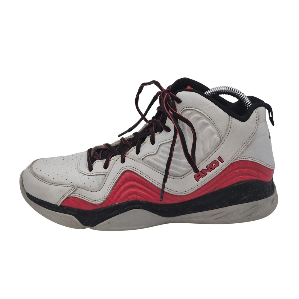 AND1 Basketball Shoes Mens Size 8 White‎ Red Black Mid Top Athletic MNA141ES071